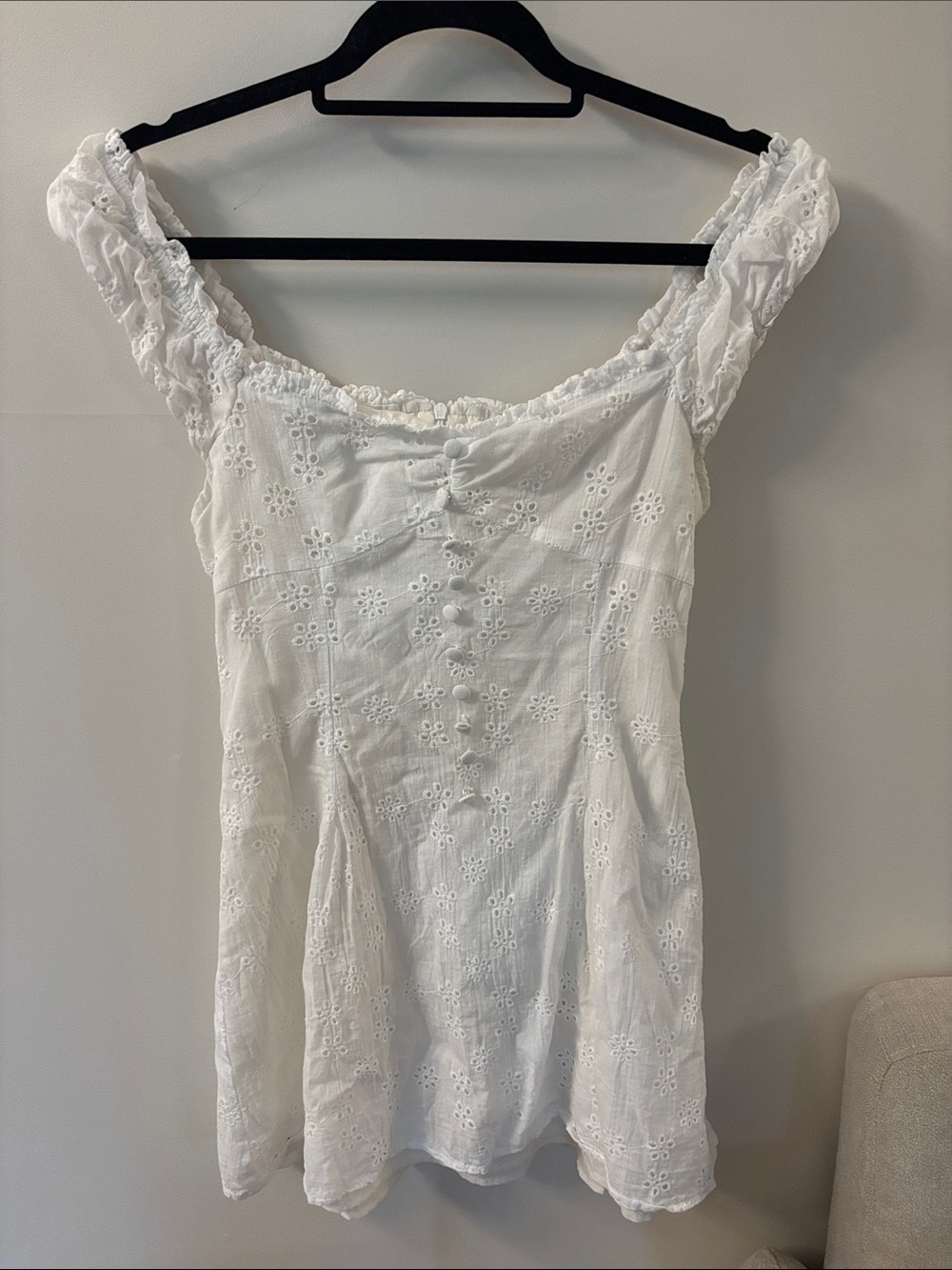 Cider White Eyelet Off-Shoulder Mini Dress